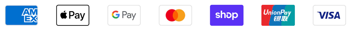 Accepted payment methods including Amex, Apple Pay, Google Pay, Mastercard, Shop Pay, UnionPay, and Visa